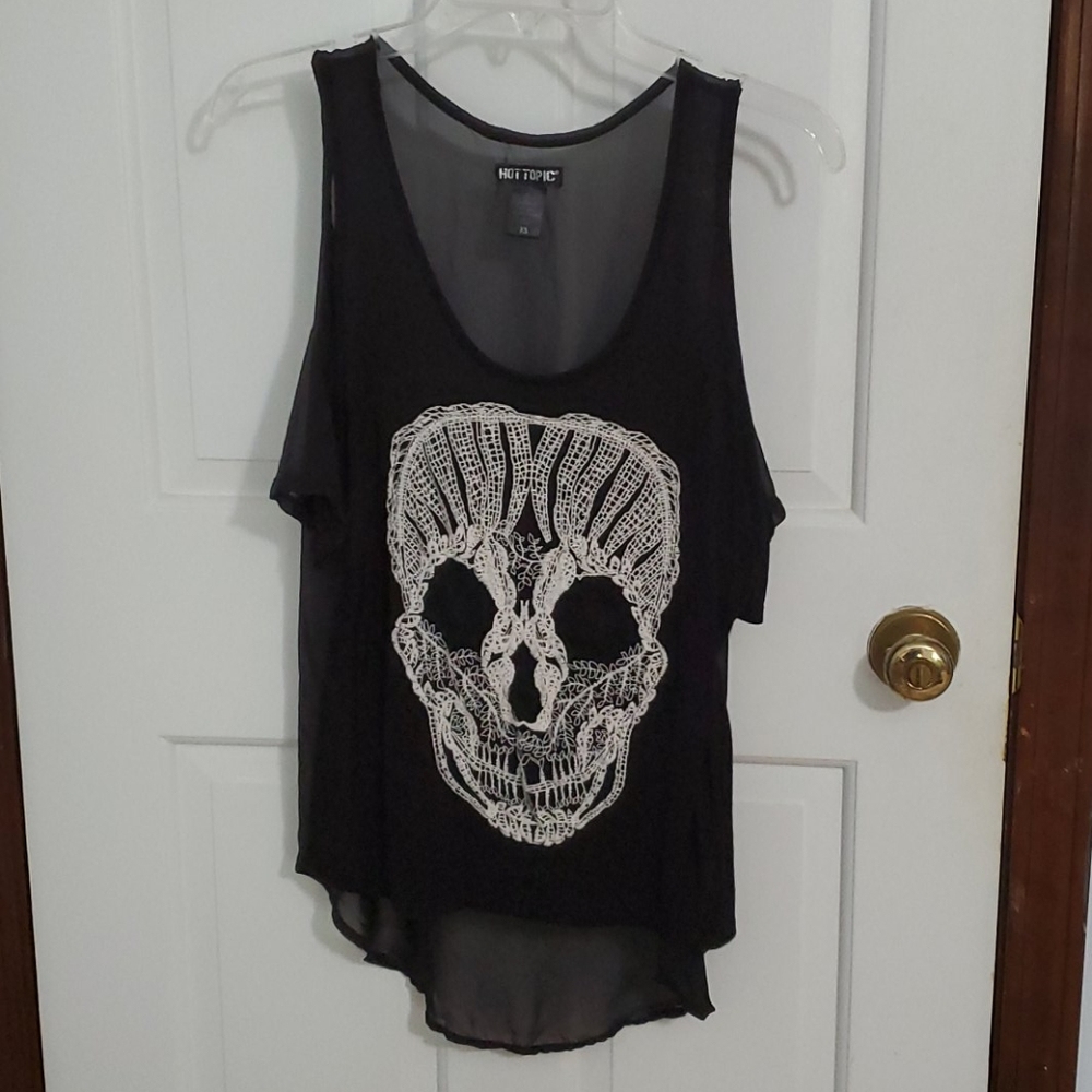 Crochet skull sheer cold shoulder top